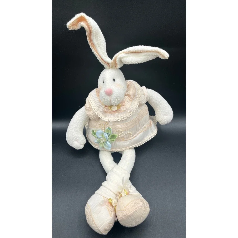 Plush Bunny Rabbit Shelf Sitter Peach Lace Dress Easter Decor 19